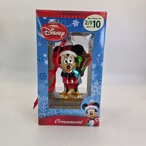 Disney Mickey Mouse Santa Glass Ornament with Gifts in Box Christmas